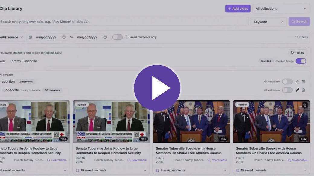 The Civly Clip Library interface with searchable video clips